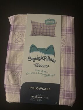 Squishmallows Light Purple Plaid Pillowcase standard King